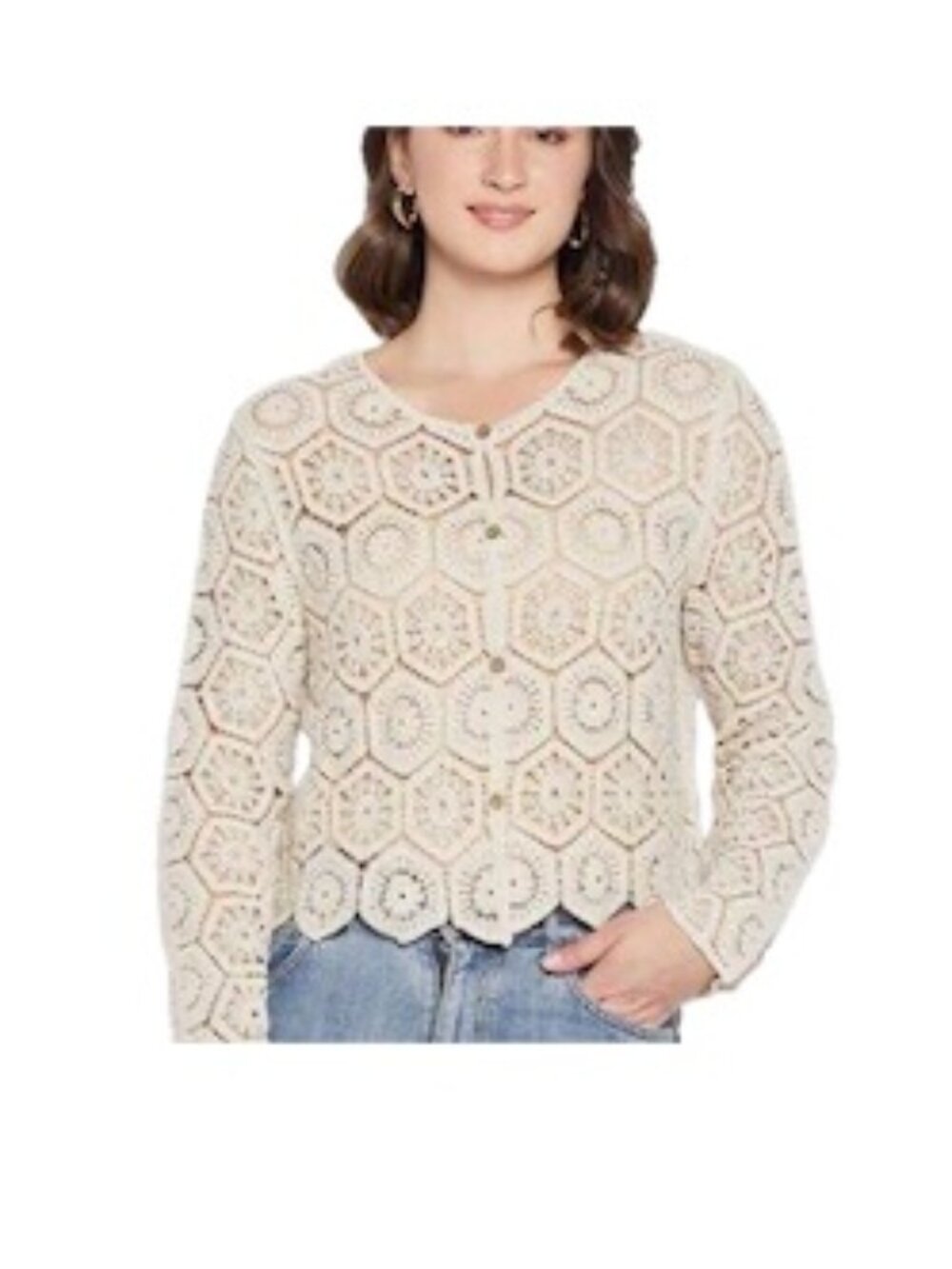 Rebellion Crocheted Cardigan Women's M Cropped Sweater Cream  NEW